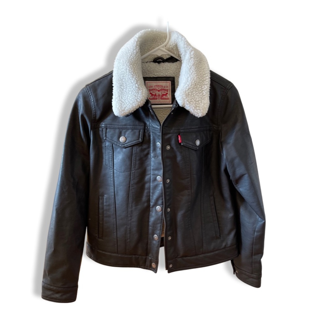 Levi’s Women’s Sherpa Lined Faux Leather Trucker Jacket
